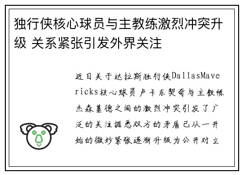 独行侠核心球员与主教练激烈冲突升级 关系紧张引发外界关注