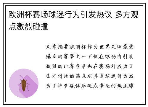 欧洲杯赛场球迷行为引发热议 多方观点激烈碰撞